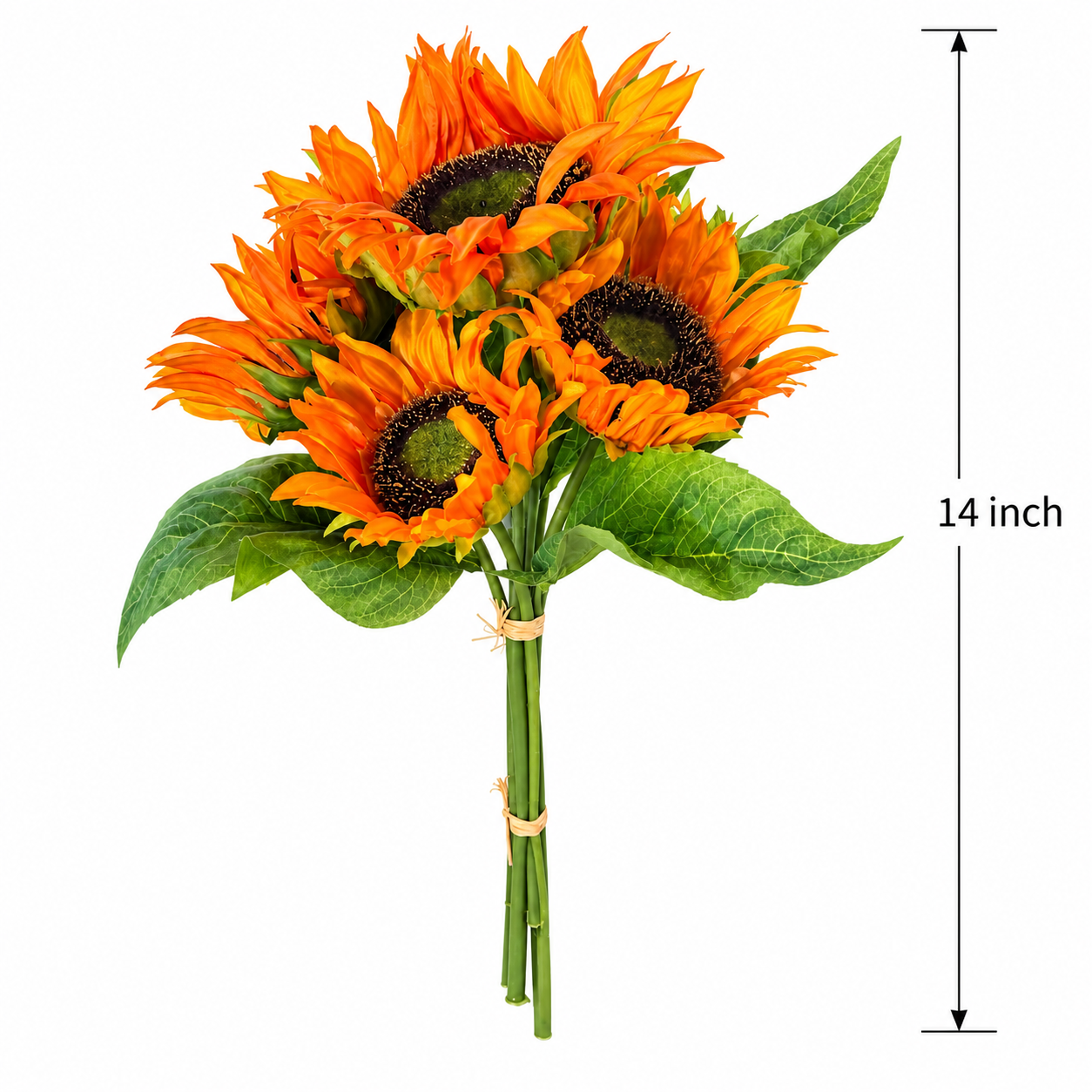Artificial Sunflower Bouquet – 7 Stems, 14" Orange Faux Flowers