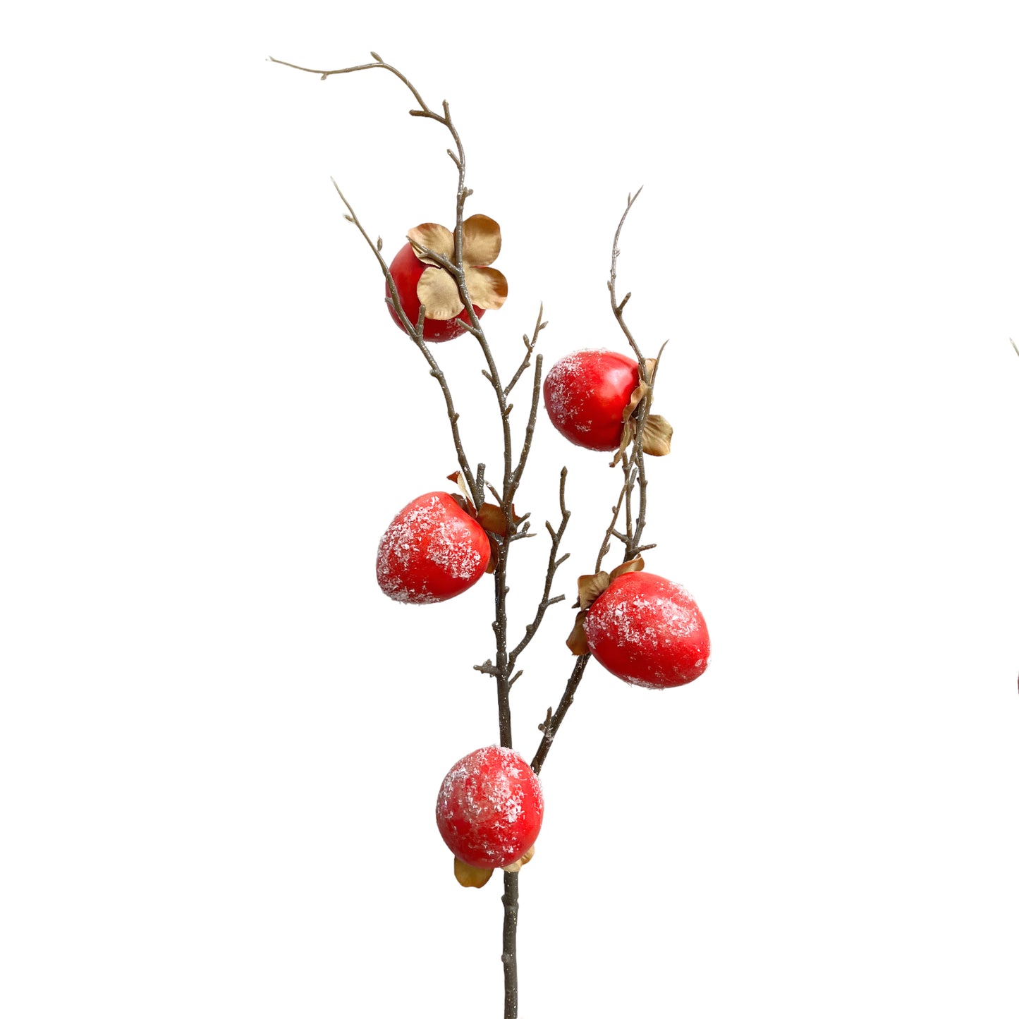 Set of 2 Artificial Persimmon Branch Stems with a Touch of Artificial Snow, 30 inches Tall