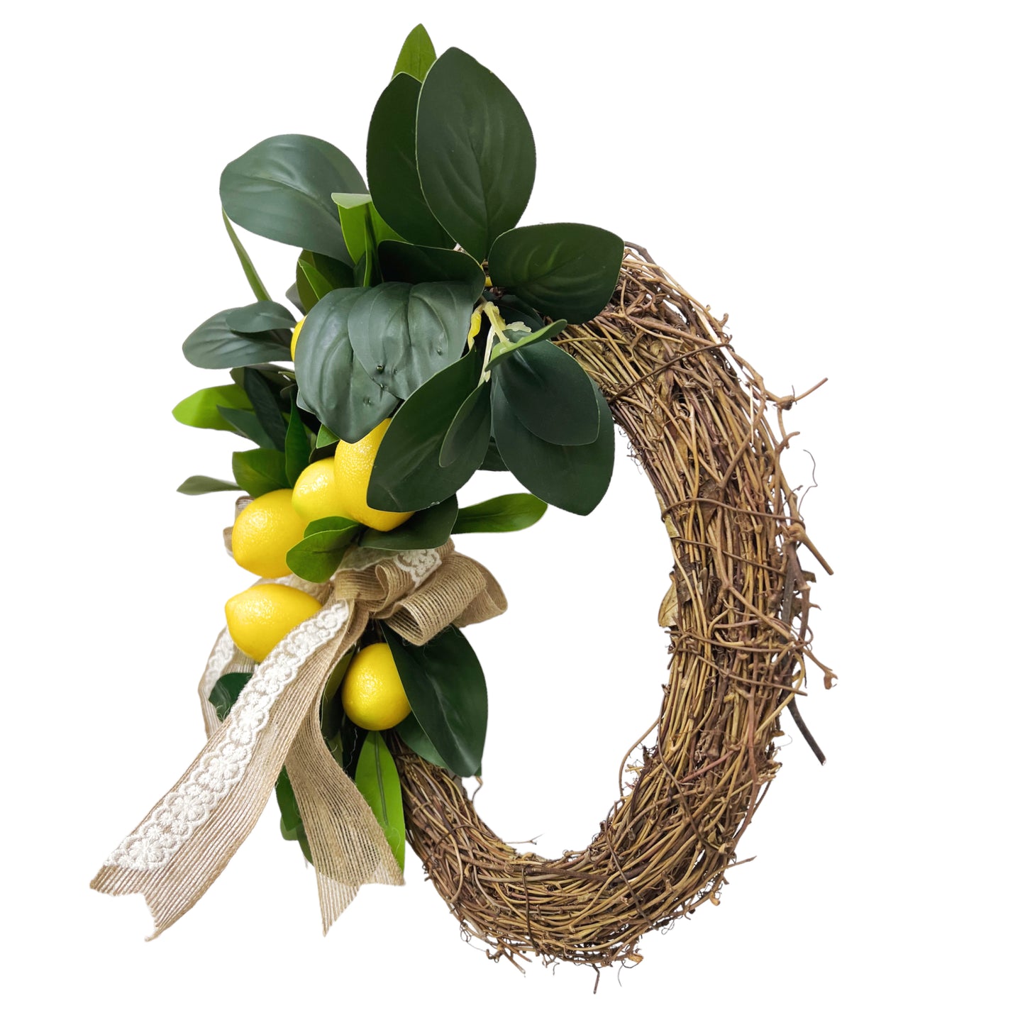 Faux Lemon Wreath with Butterfly Lace Accents