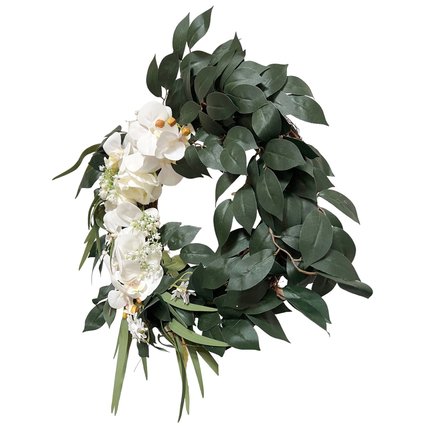 Artificial Orchids & Banyan Leaf Wreath