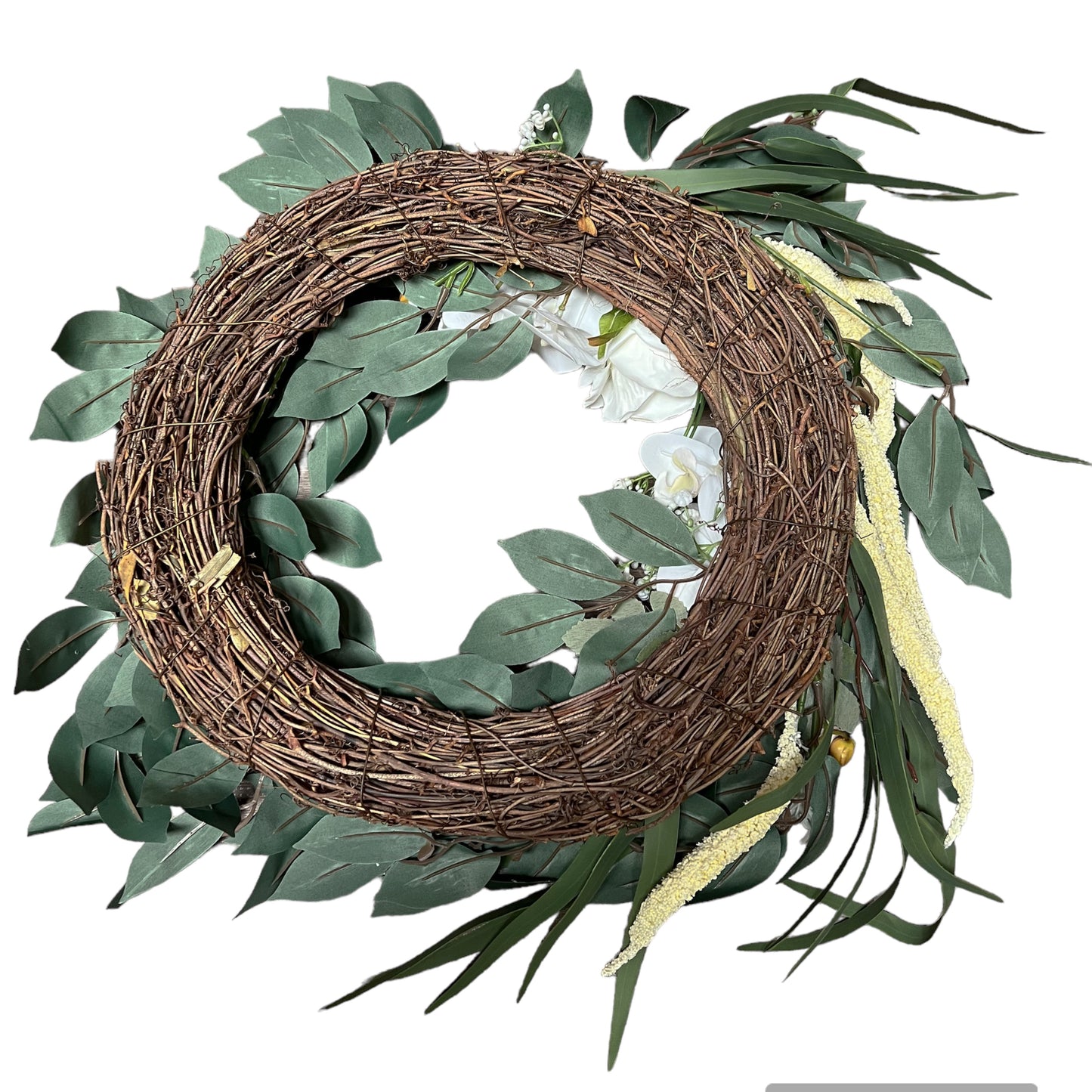 Artificial Orchids & Banyan Leaf Wreath