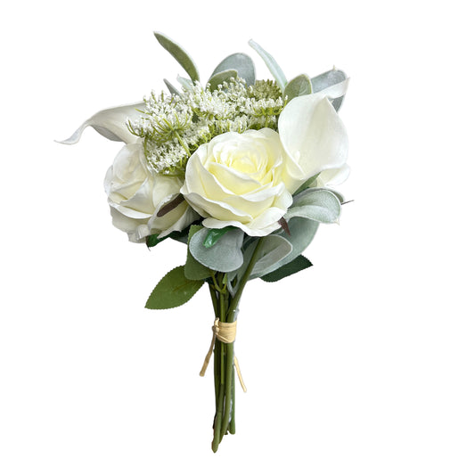 Faux Calla Lily, Rose, and Hydrangea Flower Bouquet - Elegant Artificial Floral Arrangement