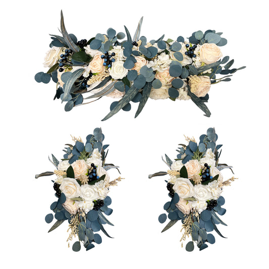Navy Teal and Blueberry Artificial Wedding Arch Floral (Set of 3)