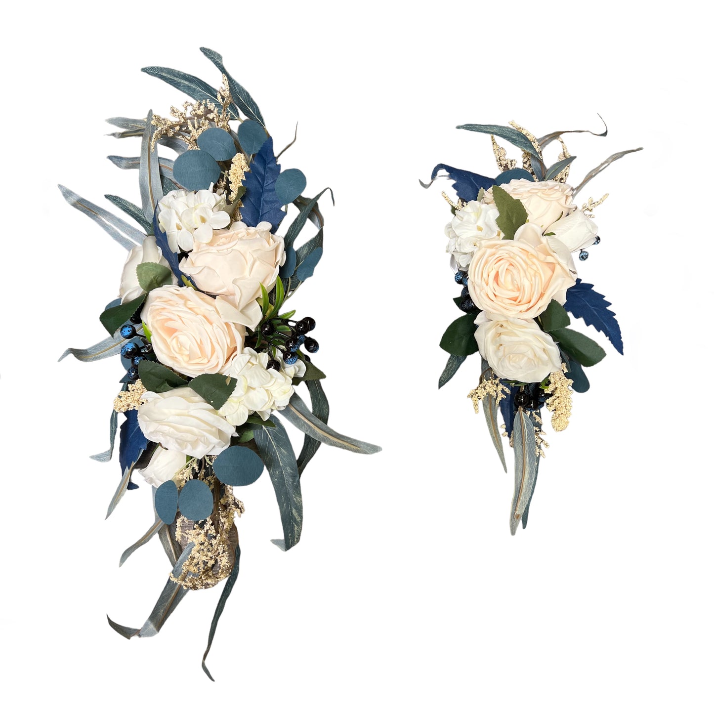 Navy Teal and Blueberry Wedding Artificial Welcome Sign Floral Set