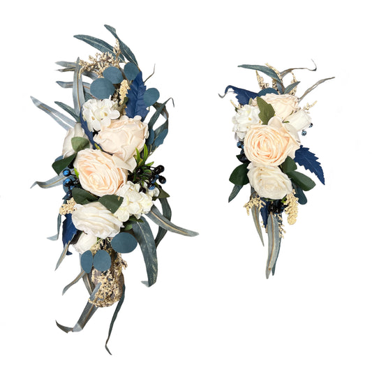 Navy Teal and Blueberry Wedding Artificial Welcome Sign Floral Set