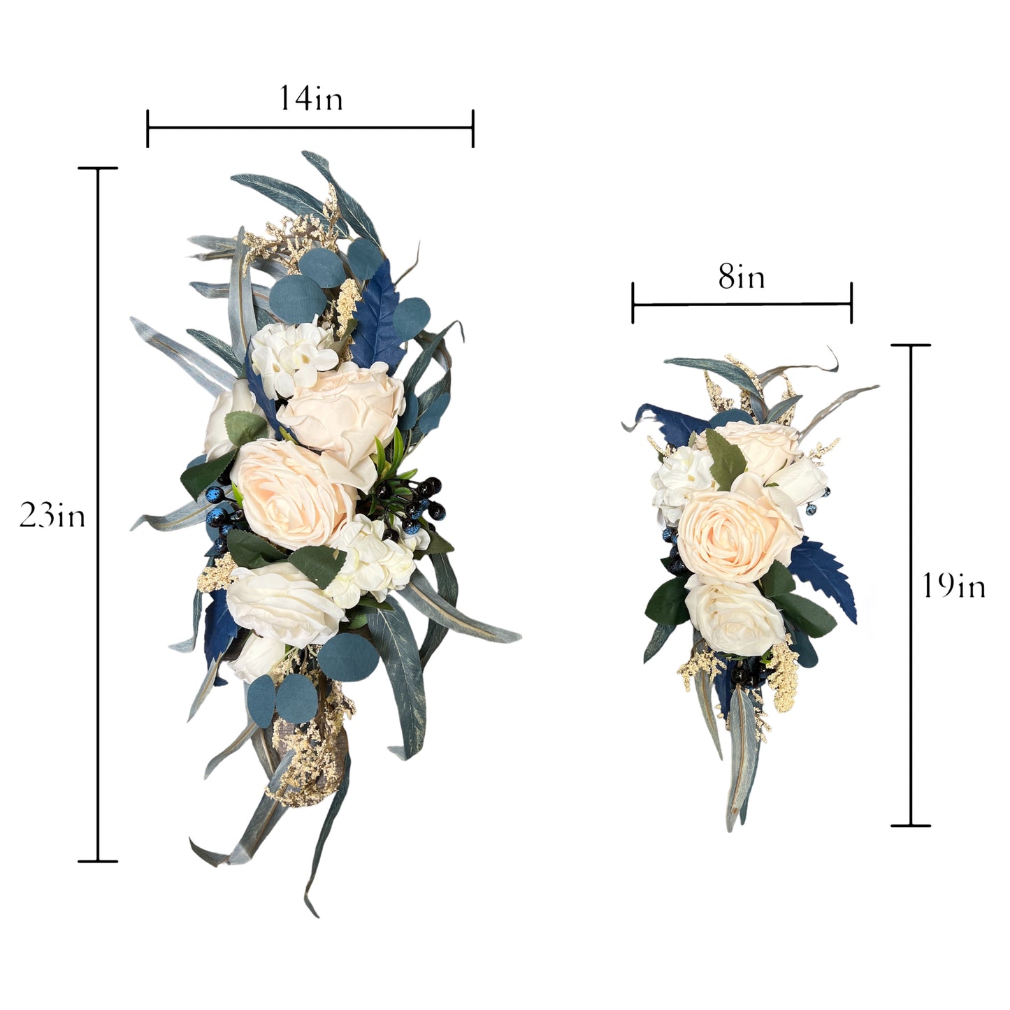 Navy Teal and Blueberry Wedding Artificial Welcome Sign Floral Set