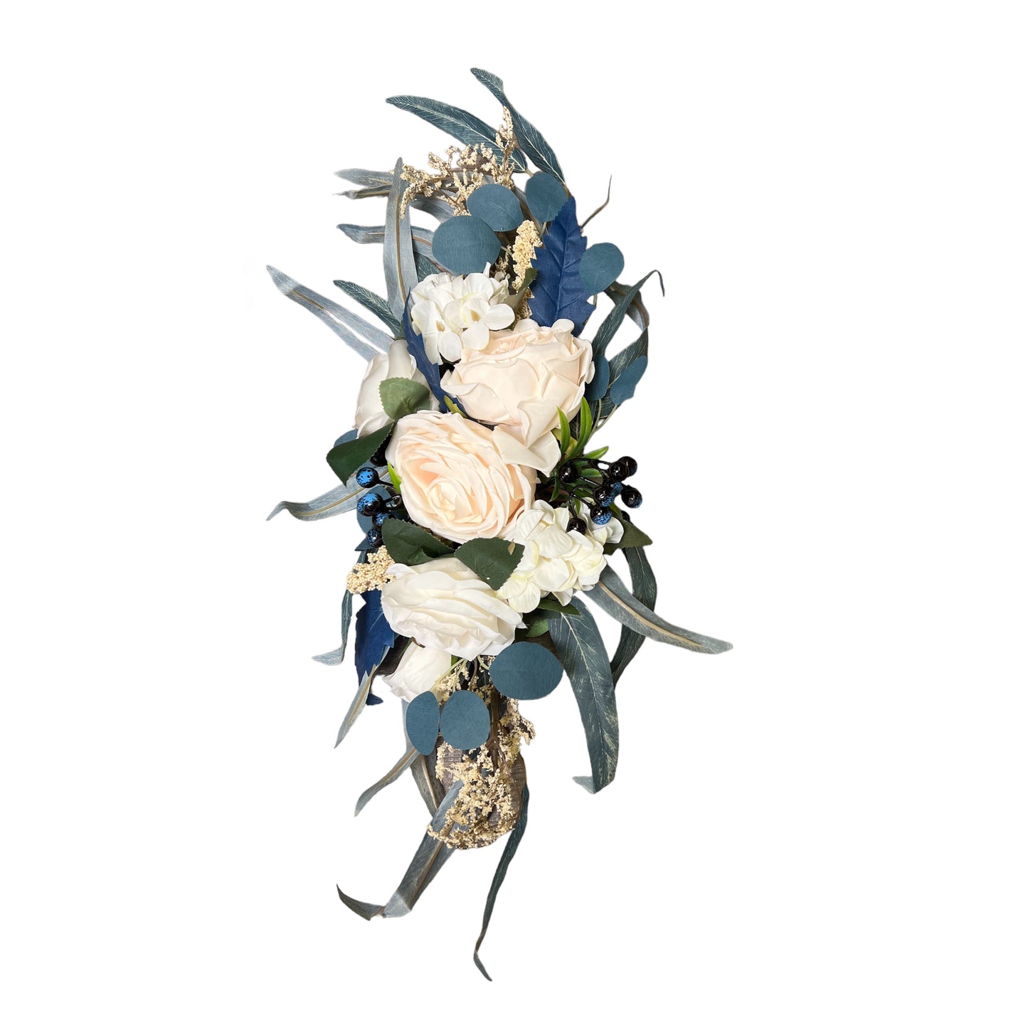 Navy Teal and Blueberry Wedding Artificial Welcome Sign Floral Set