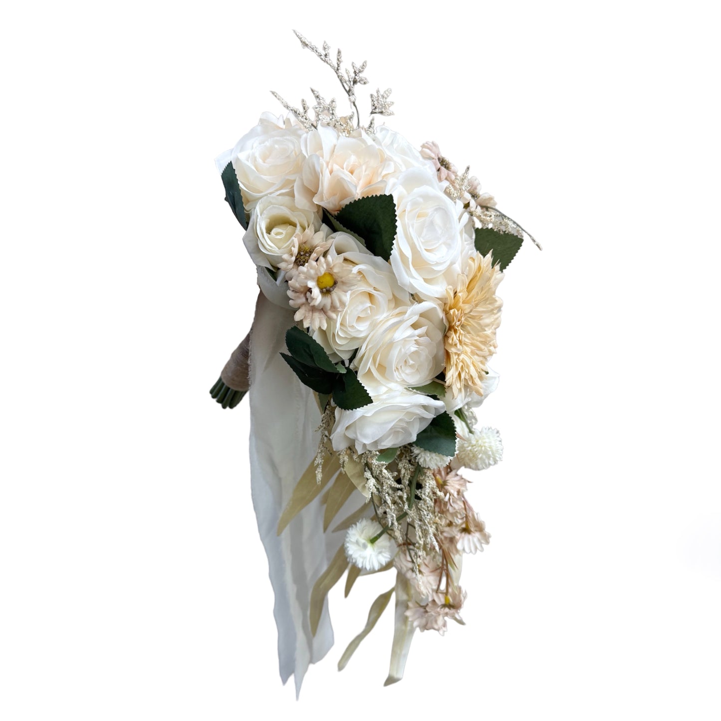 Luxurious Cascading Artificial Wedding Bouquet in Ivory Tones