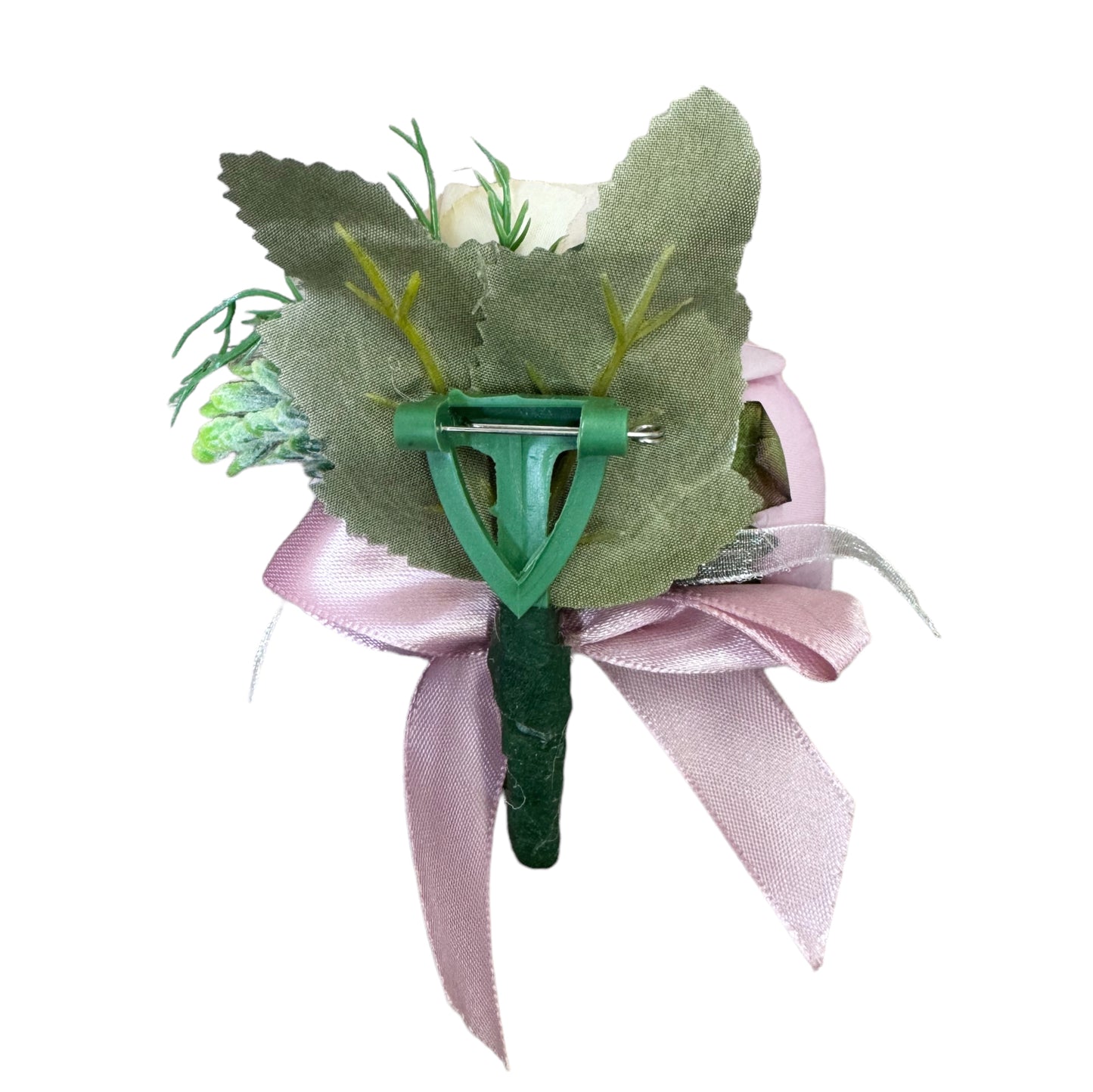 Elegant Artificial Rose Boutonniere in Pink and White