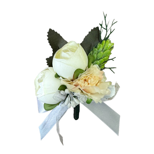Classic White Artificial Boutonniere with Green Accents