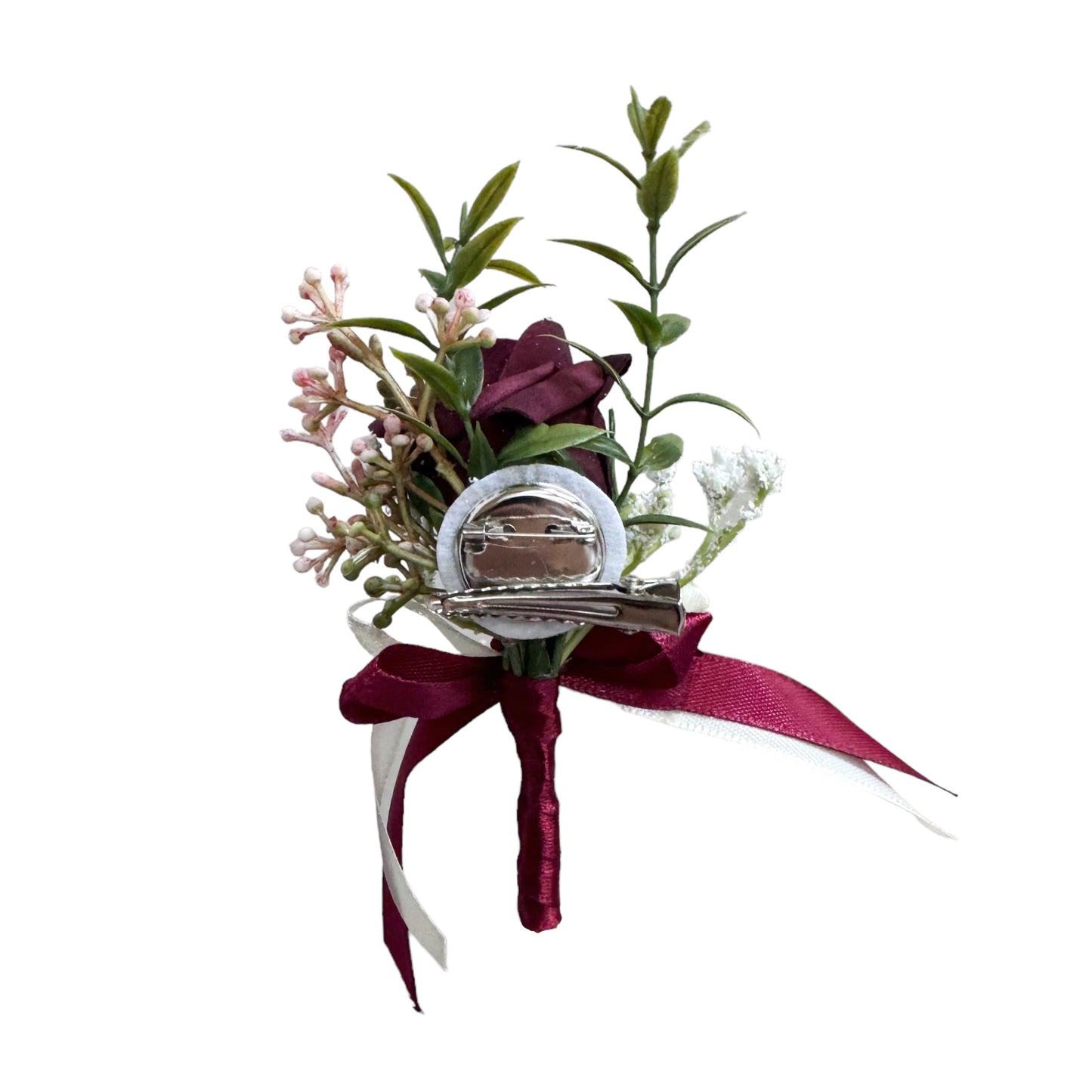 Elegant Wrist Corsage & Boutonniere with Artificial Red Roses