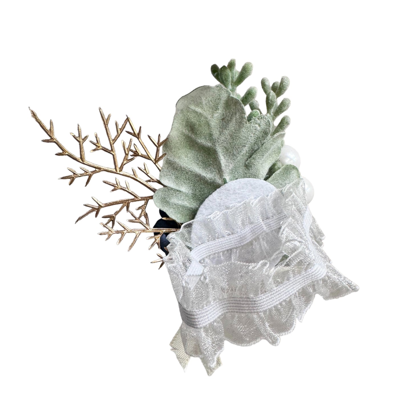 Artificial Rose Wrist Corsag and Boutonniere in Bluish-Grey Color