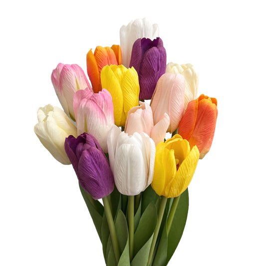 Realistic Touch Artificial Tulips Stems in Multiple Colors - Set of 6