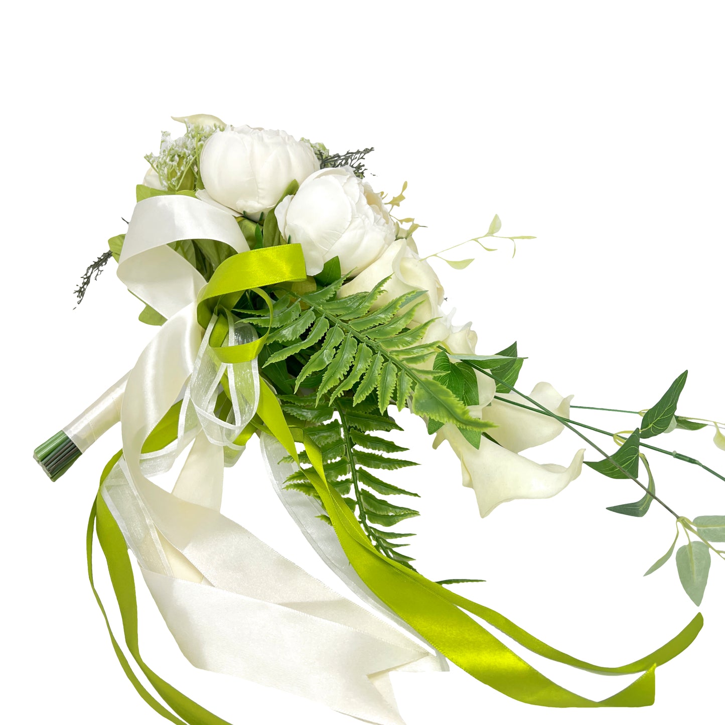 Artificial White Calla Lily and Peony Cascading Bridal Bouquet for Wedding