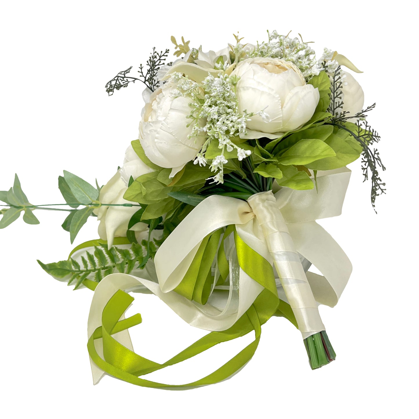 Artificial White Calla Lily and Peony Cascading Bridal Bouquet for Wedding