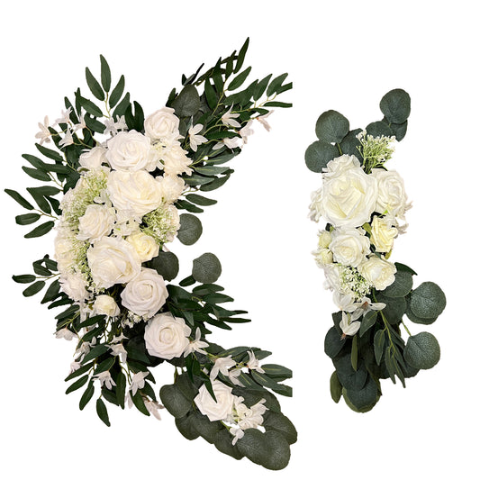 Artificial White Rose and Eucalyptus Wedding Arch Backdrop Decor - Set of 2