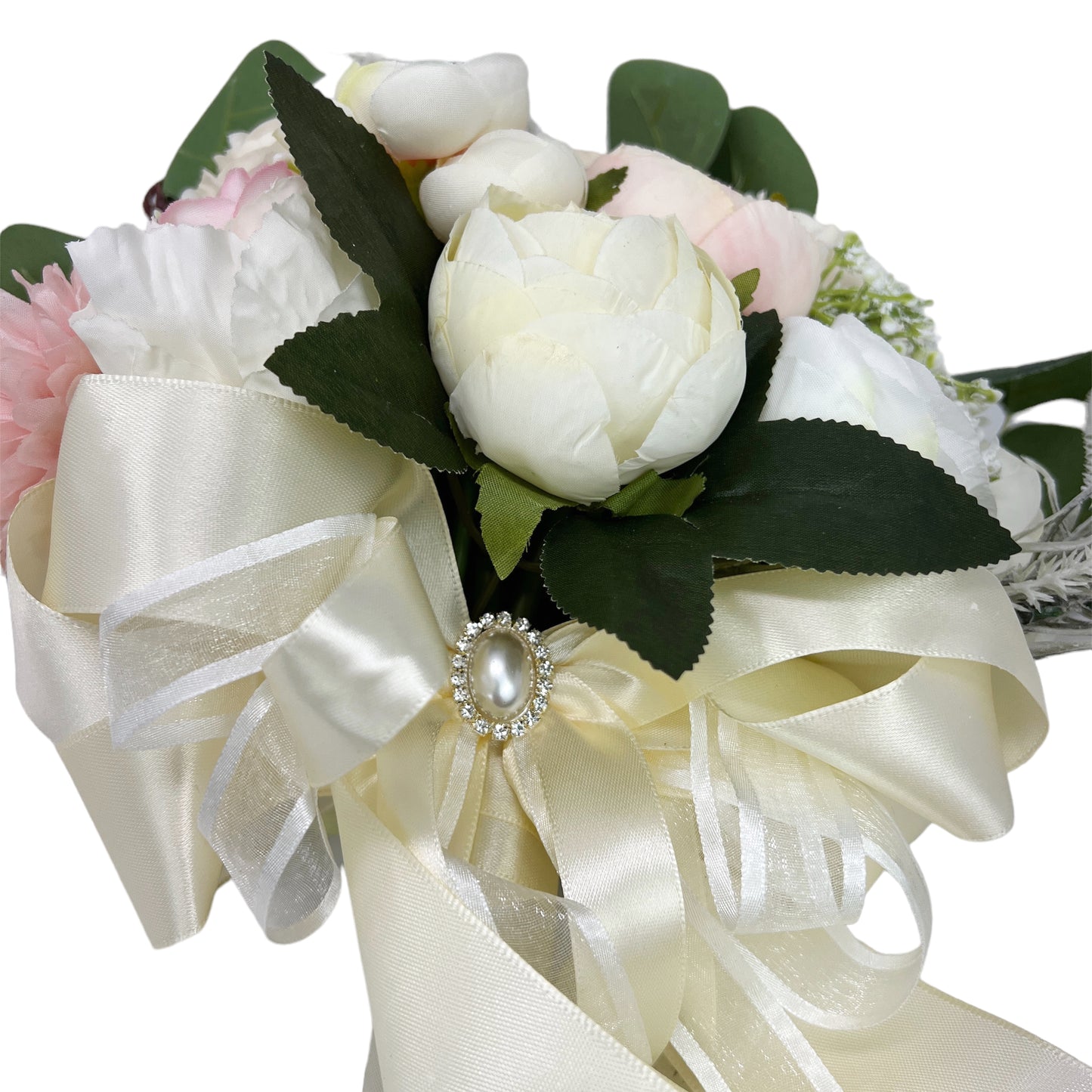 Elegant Artificial Wedding Bouquet with Roses, Peonies, and Eucalyptus for Brides and Bridesmaids
