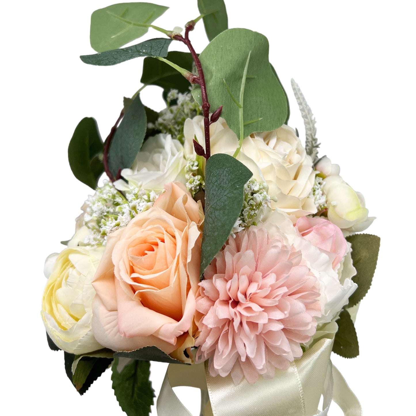 Elegant Artificial Wedding Bouquet with Roses, Peonies, and Eucalyptus for Brides and Bridesmaids
