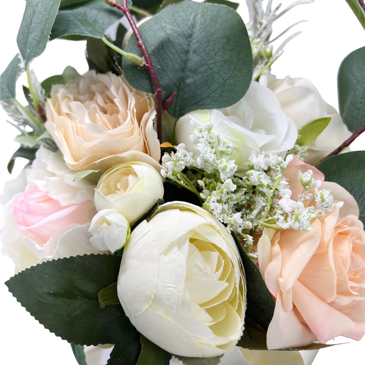 Elegant Artificial Wedding Bouquet with Roses, Peonies, and Eucalyptus for Brides and Bridesmaids