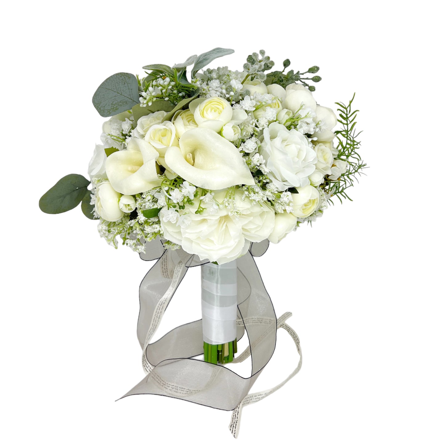 Elegant Artificial Wedding Bouquet with Roses and Calla Lilies for Brides and Bridesmaids