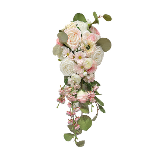 Cascading Waterfall Bridal Wedding Bouquet with Artificial Roses, Peonies, Cherry Blossoms, and Daisies