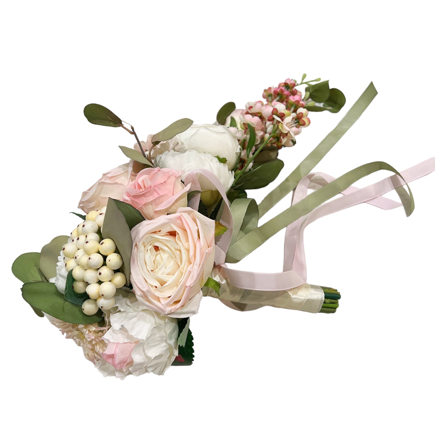 Cascading Waterfall Bridal Wedding Bouquet with Artificial Roses, Peonies, Cherry Blossoms, and Daisies