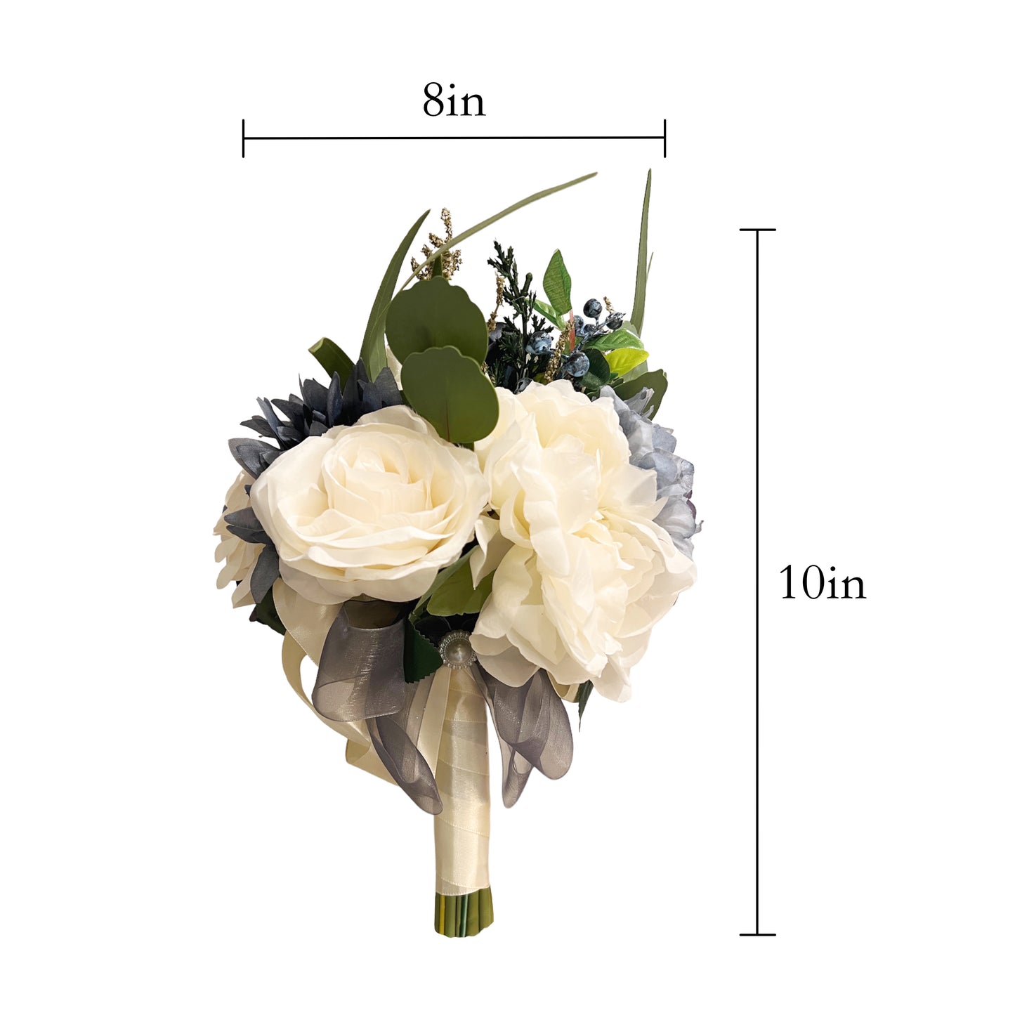 Artificial Wedding Bouquet with White and Blue Roses for Bride and Bridesmaids