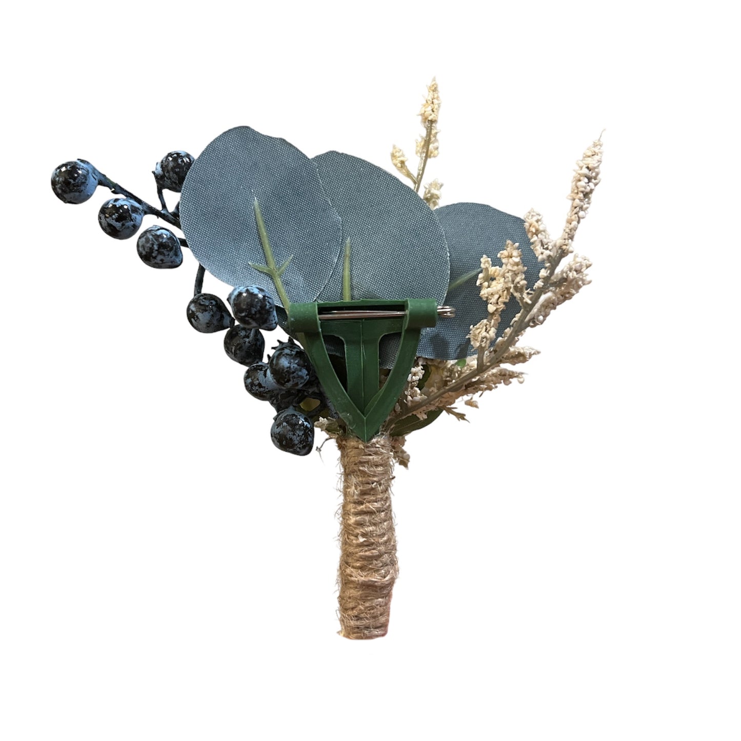 Artificial White Rose Corsage and Wristlet with Navy Teal and Blue Accents