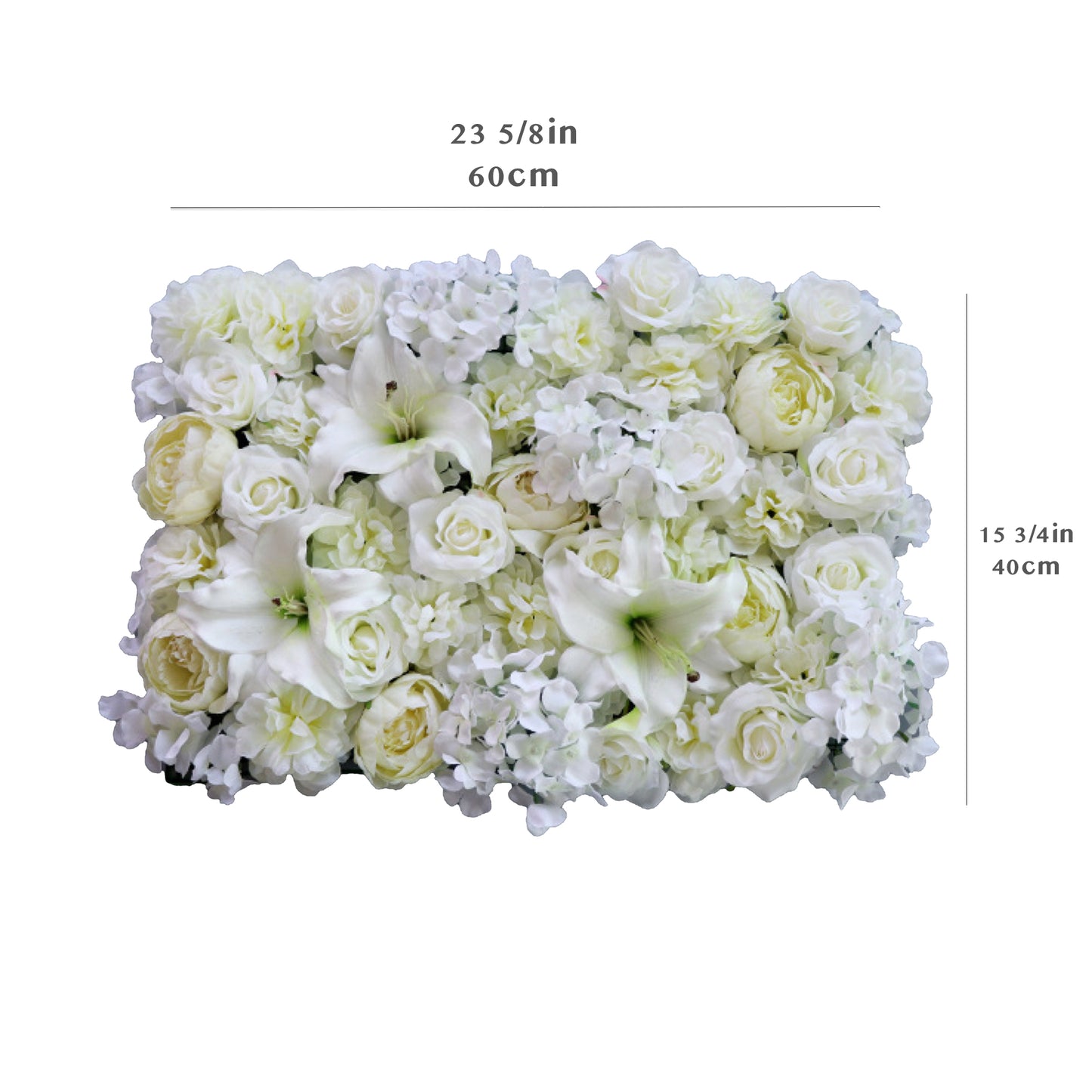 White Flower Wall Panel with Artificial Hydrangea and Lily for Wedding and Party Background Decoration (23" x 15")
