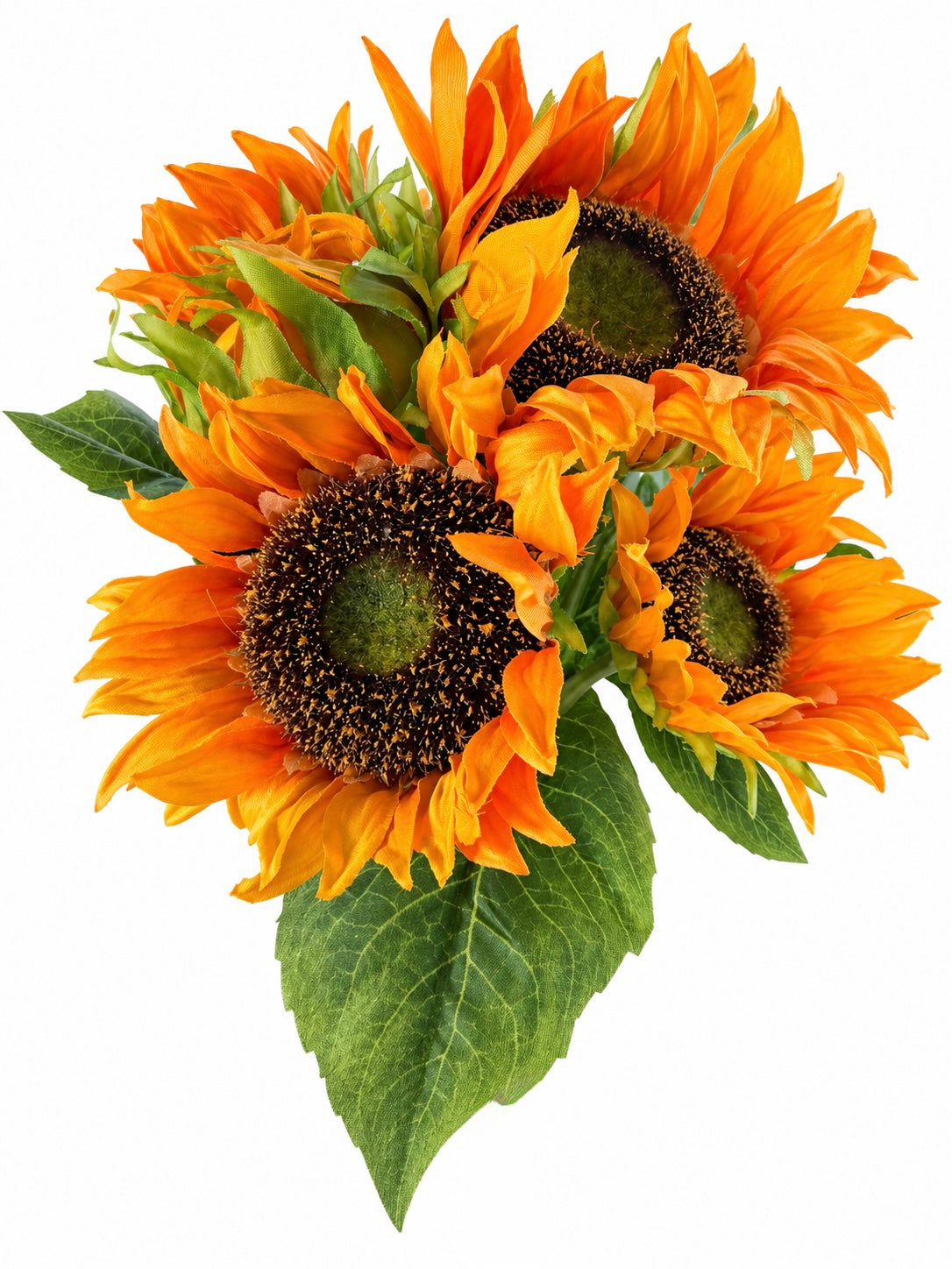 Artificial Sunflower Bouquet – 7 Stems, 14" Orange Faux Flowers