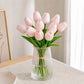 Artificial Tulip Stems – Real Touch PU Flowers (Light Pink & White), 13.5" Home Decor & Wedding