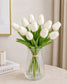 Artificial Tulip Stems – Real Touch PU Flowers (Light Pink & White), 13.5" Home Decor & Wedding
