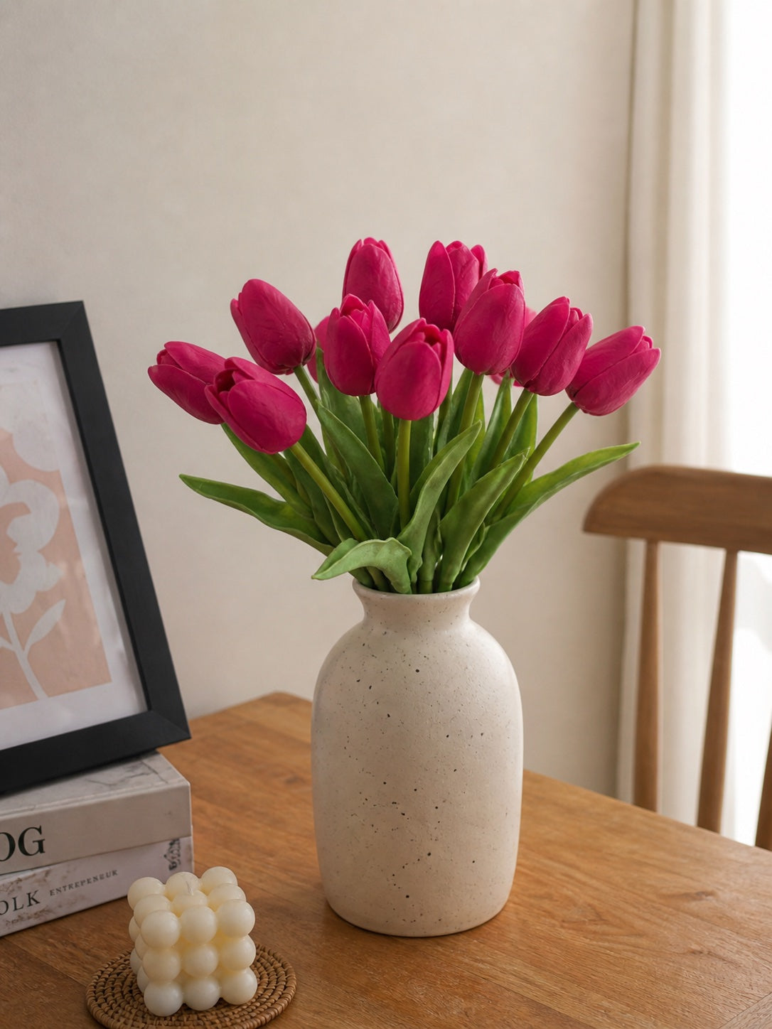 Artificial Tulip Stems – Real Touch PU Tulips (Black, Magenta or Mixed) for Home Decor, Wedding & Gifts