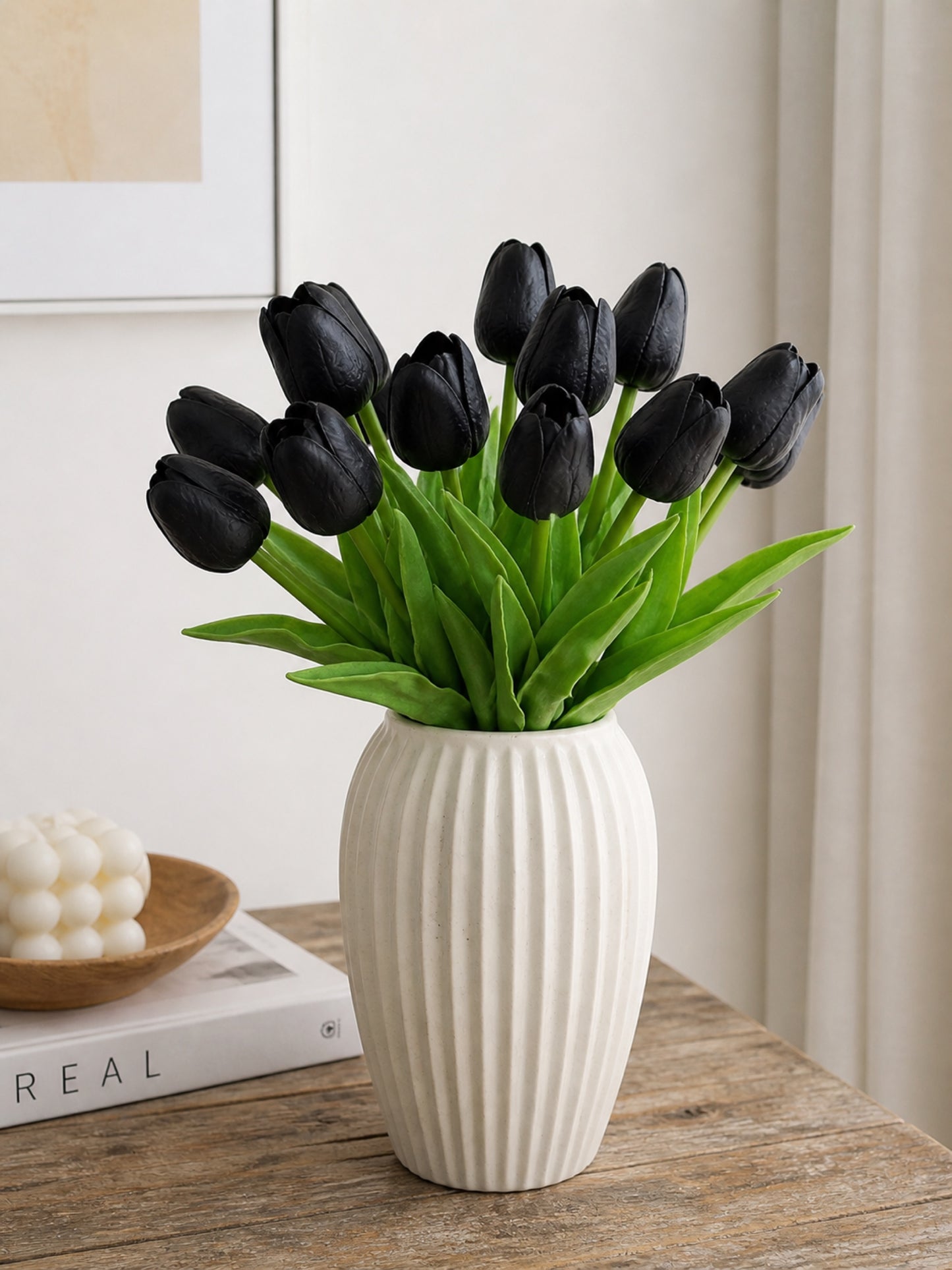 Artificial Tulip Stems – Real Touch PU Tulips (Black, Magenta or Mixed) for Home Decor, Wedding & Gifts