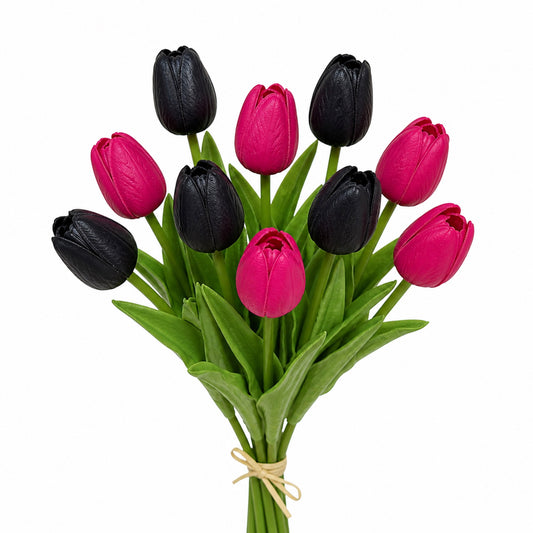 Artificial Tulip Stems – Real Touch PU Tulips (Black, Magenta or Mixed) for Home Decor, Wedding & Gifts