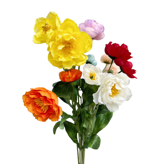 Artificial Poppy Flower Stems (Set of 6) - Multiple Colors Available
