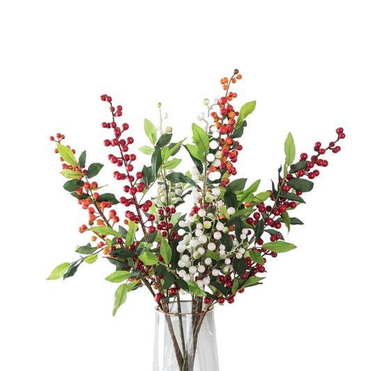 Set of 3 Christmas Berry Artificial Flower Stems in Multiple Colors, 27 Inches Tall