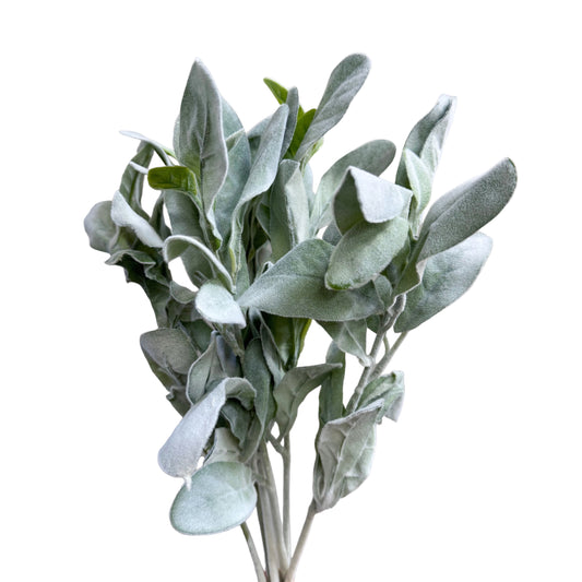 Set of 6 Flexible Fabric Lamb's Ear Stems, with 15 Leaves