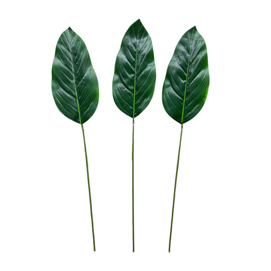 Elegant Trio of Artificial Bird of Paradise Leaves - 26" High