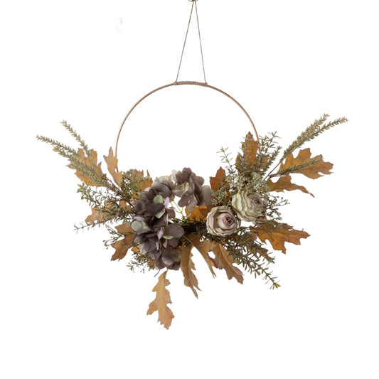 Artificial Rose Hydrangea and Acorn Leaf Floral Wreath Decoration