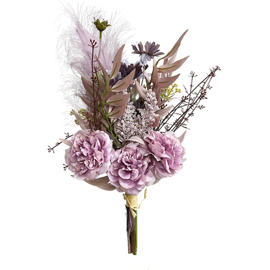 Artificial Purple Peony Wild Daisy Reed Grass Bouquet Arrangement