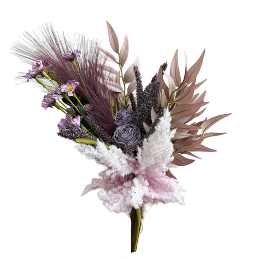 Artificial Purple Rose, Daisy, Barley Grass and Reed Bouquet Arrangement