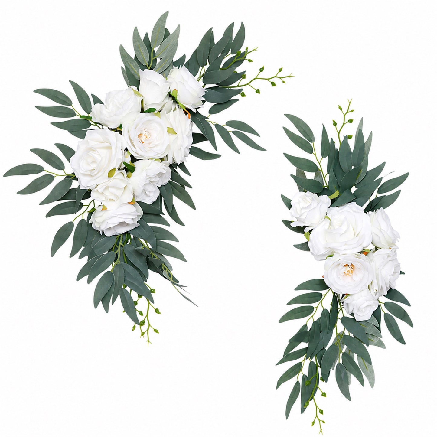 Artificial White Rose Sign Decor with Greenery – Wedding Welcome Sign Corner Flowers, Party & Birthday Sign Decoration