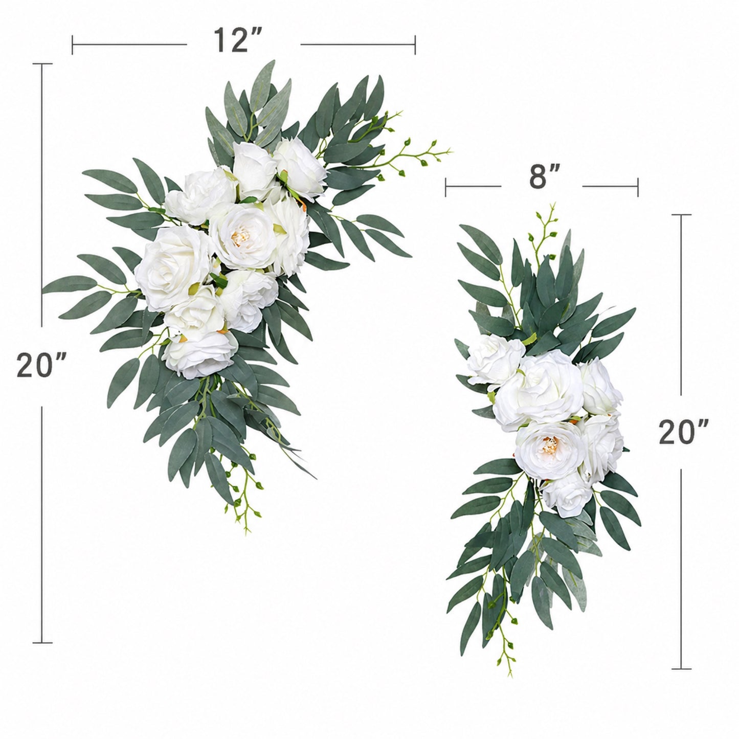 Artificial White Rose Sign Decor with Greenery – Wedding Welcome Sign Corner Flowers, Party & Birthday Sign Decoration