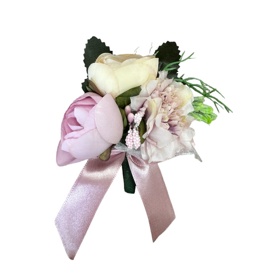 Elegant Artificial Rose Boutonniere in Pink and White