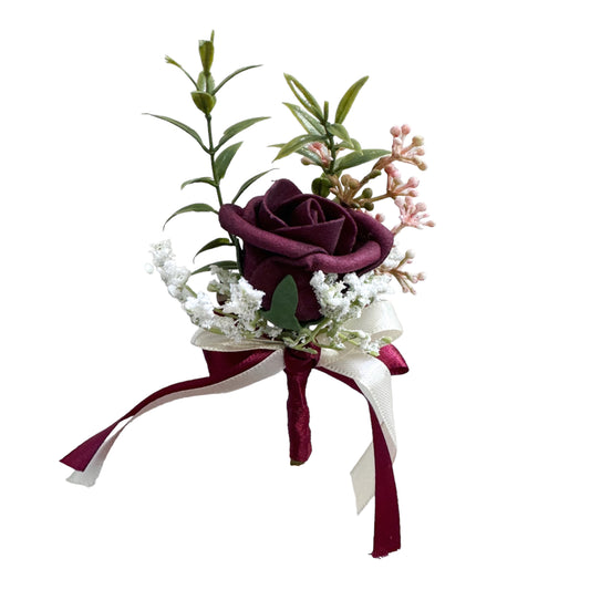 Elegant Wrist Corsage & Boutonniere with Artificial Red Roses