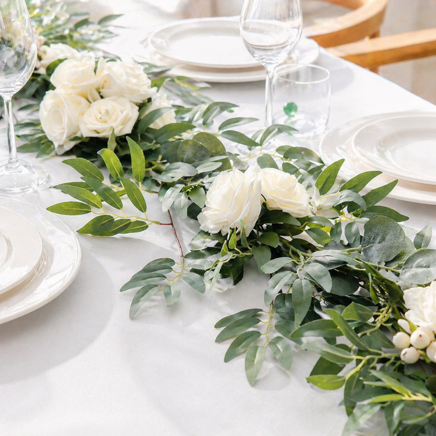 White Rose & Greenery Wedding Garland for Arch, Table & Backdrop Decor