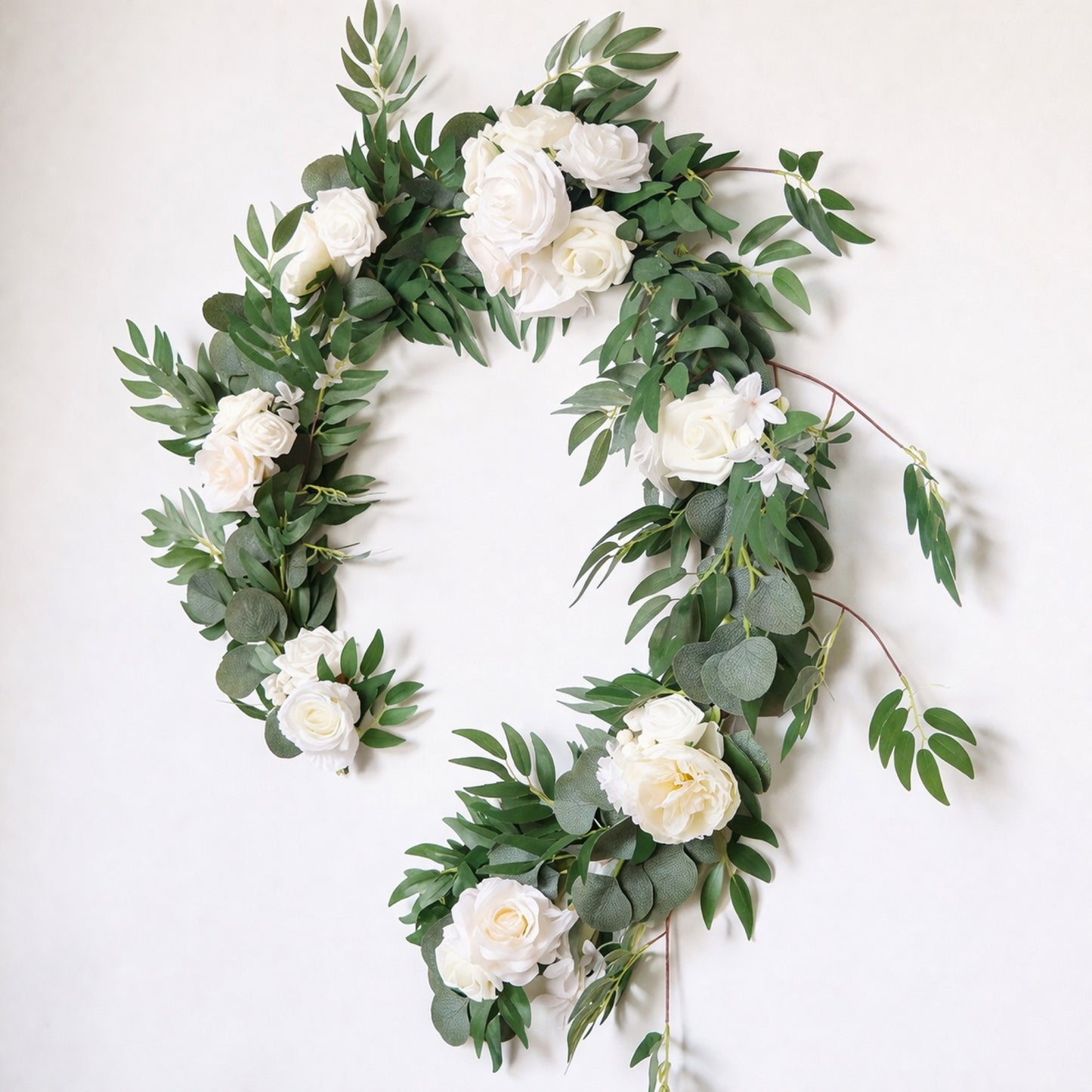 Elegant Wedding Garland – Artificial White Rose & Greenery Floral Runner, Flexible Table & Arch Decor