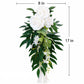 Elegant Artificial Wedding Chair Flowers – White Rose Aisle Decor with Greenery, Chair Back Floral Arrangement for Ceremony & Party