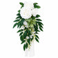 Elegant Artificial Wedding Chair Flowers – White Rose Aisle Decor with Greenery, Chair Back Floral Arrangement for Ceremony & Party